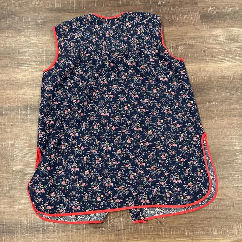 Vintage Floral‎ Cobbler Apron Smock Navy Blue Red Ditsy Flower Button Pockets